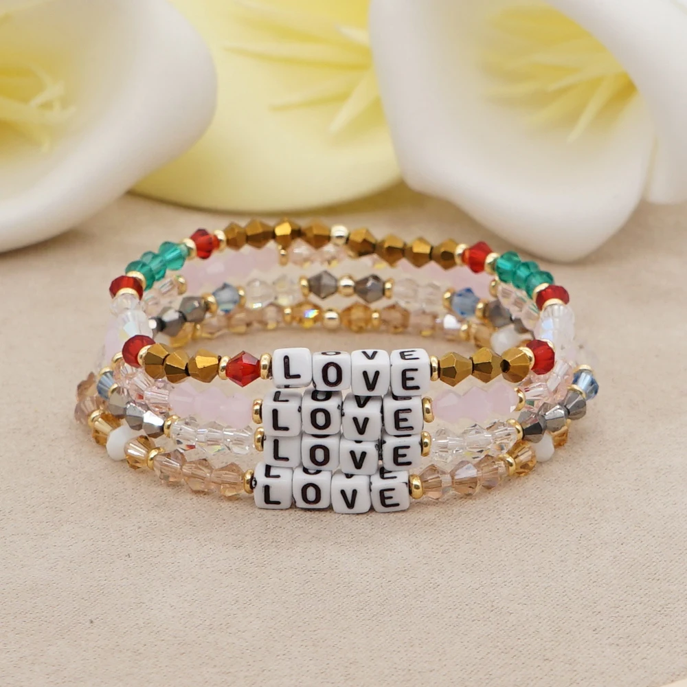 Go2Boho Bohemian Beach Beaded Bracelet Women Couple Pulsera Charm Custom Letter Fashion Jewelry Colorful Crystal Bead Bracelet