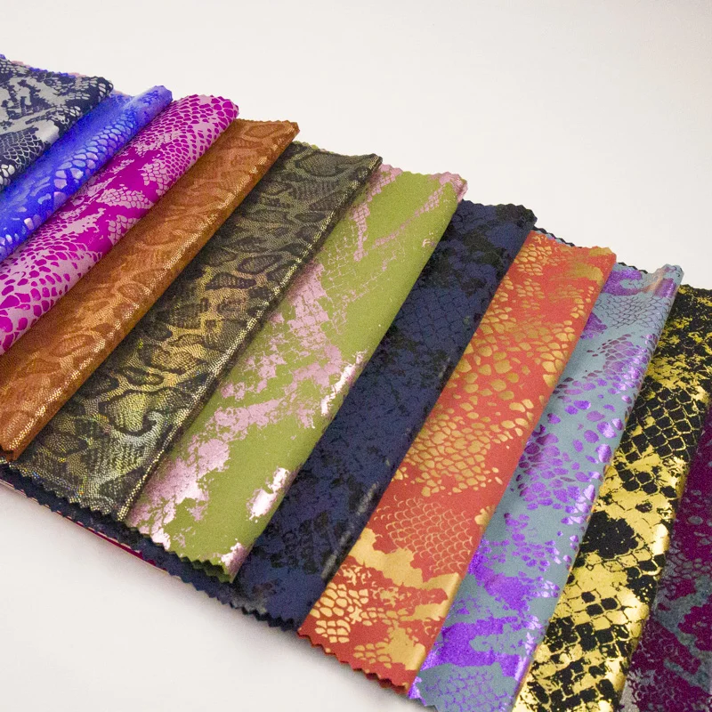 polyester dry fit glitter coated printed snakes skin fabric shinny foil printing spandex 4 way stretch fabric