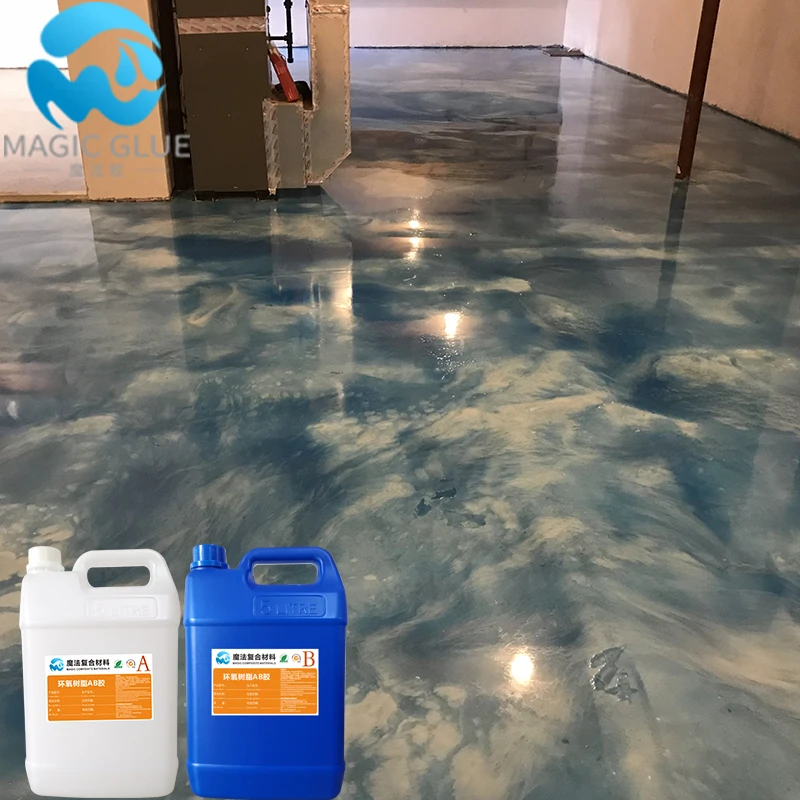 Two part clear metallic epoxy resin for floor coating pigments
