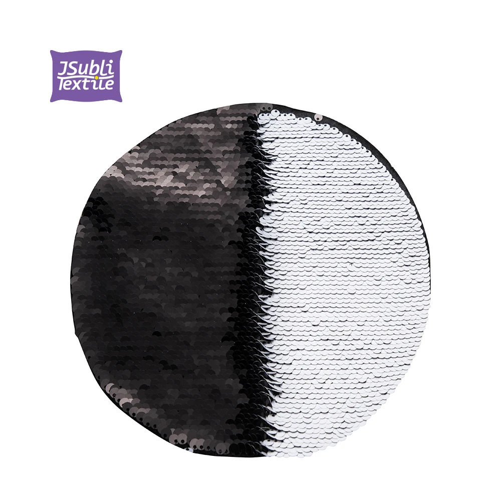 Jsubli Textile New Type Sublimation Blanks Flip Sequins Adhesive Black Base Sequin Reversible Fabric Adhesive Flip Sequin Patch