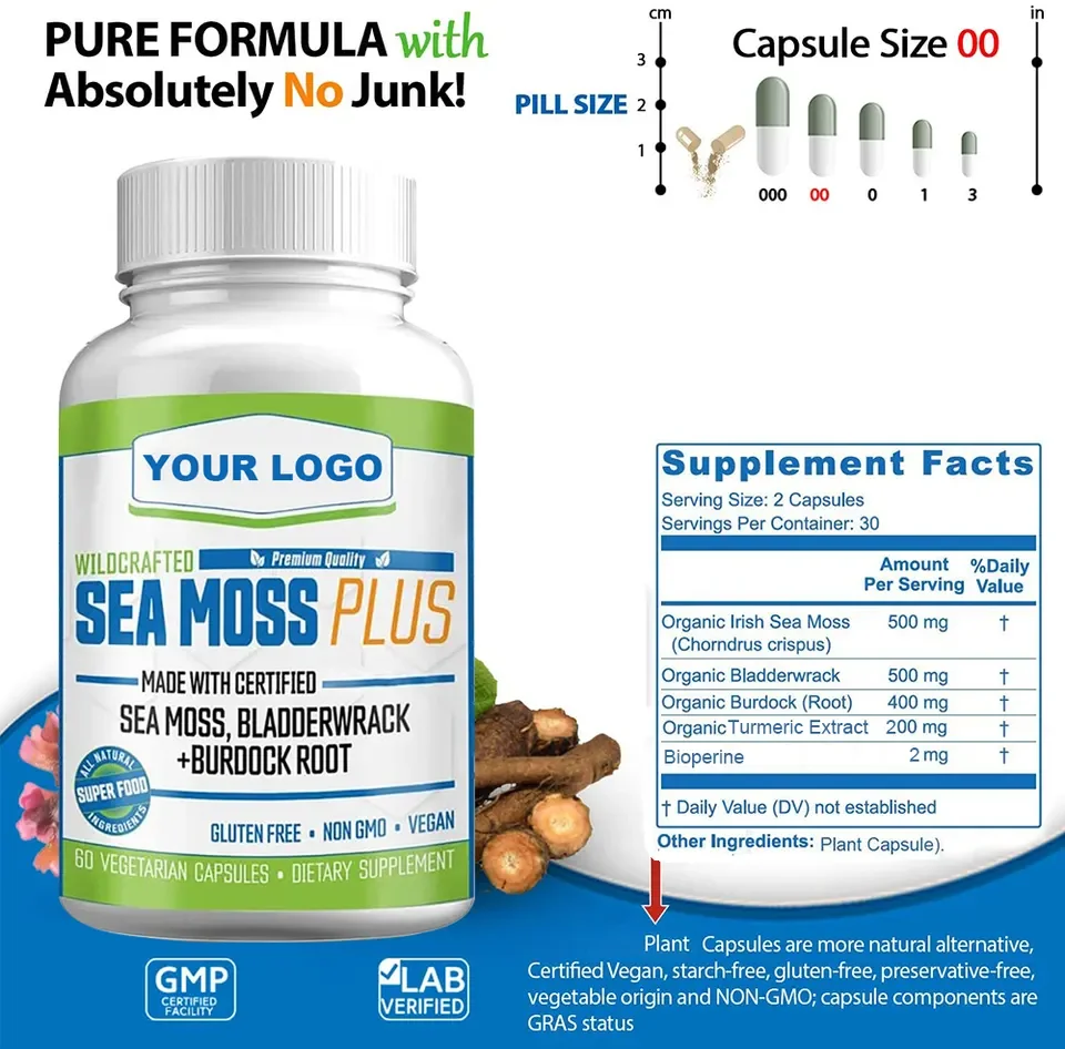 Sea Moss Pills Certified Organic Irish Seamoss Capsules Bladderwrack Irish Sea Moss Capsules