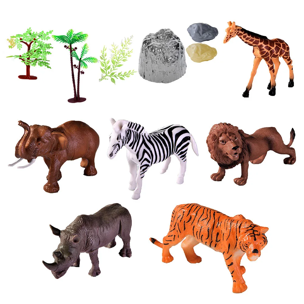 Bucket pack 19pcs pvc hollow lion zebra model plastic wild animal toy tiger