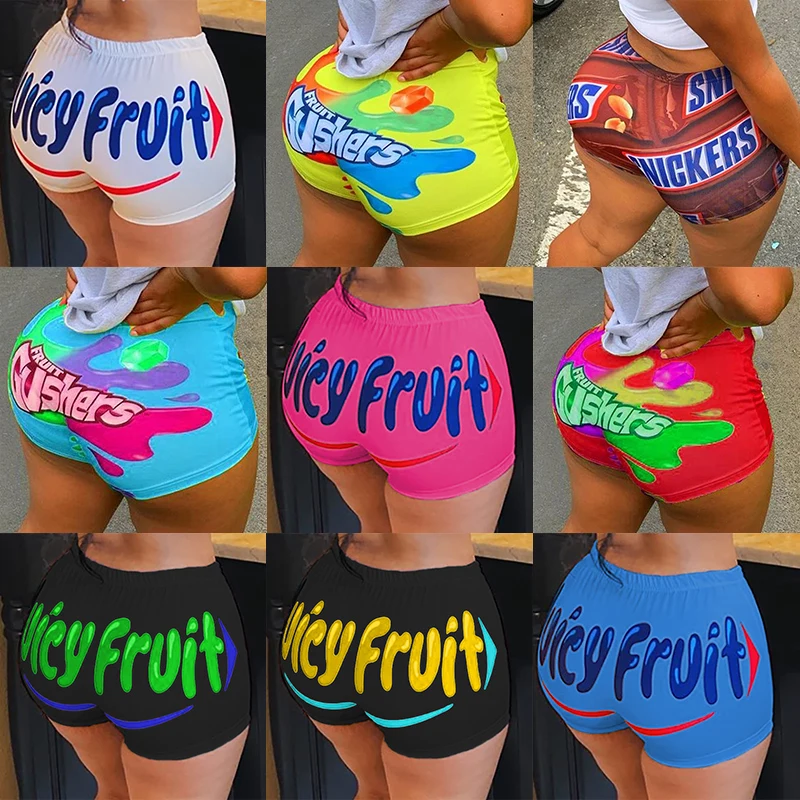 Moodylime Custom Logo Summer Women Bite Me Hig Waist Booty Candy Print Snickers Snack Shorts