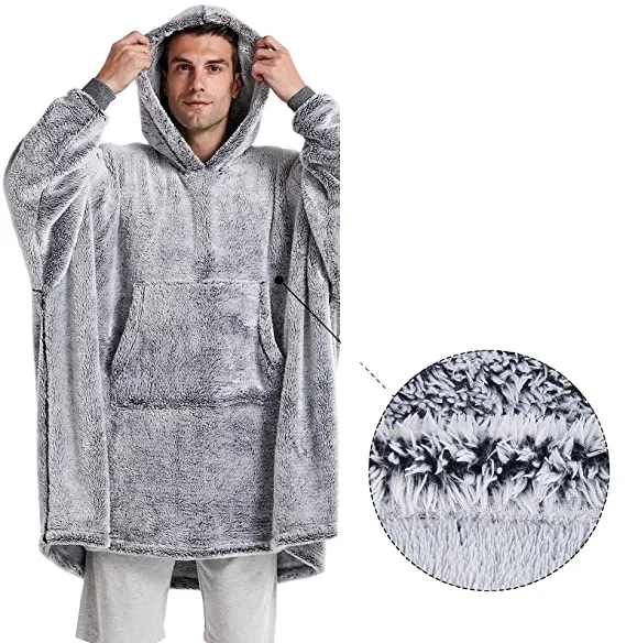 BSCI CVS Wholesale Adult Oversized Winter Warm Outdoor Pocket oversized winter hooded sweatshirt Wearable snuggle Hoodie Blanket