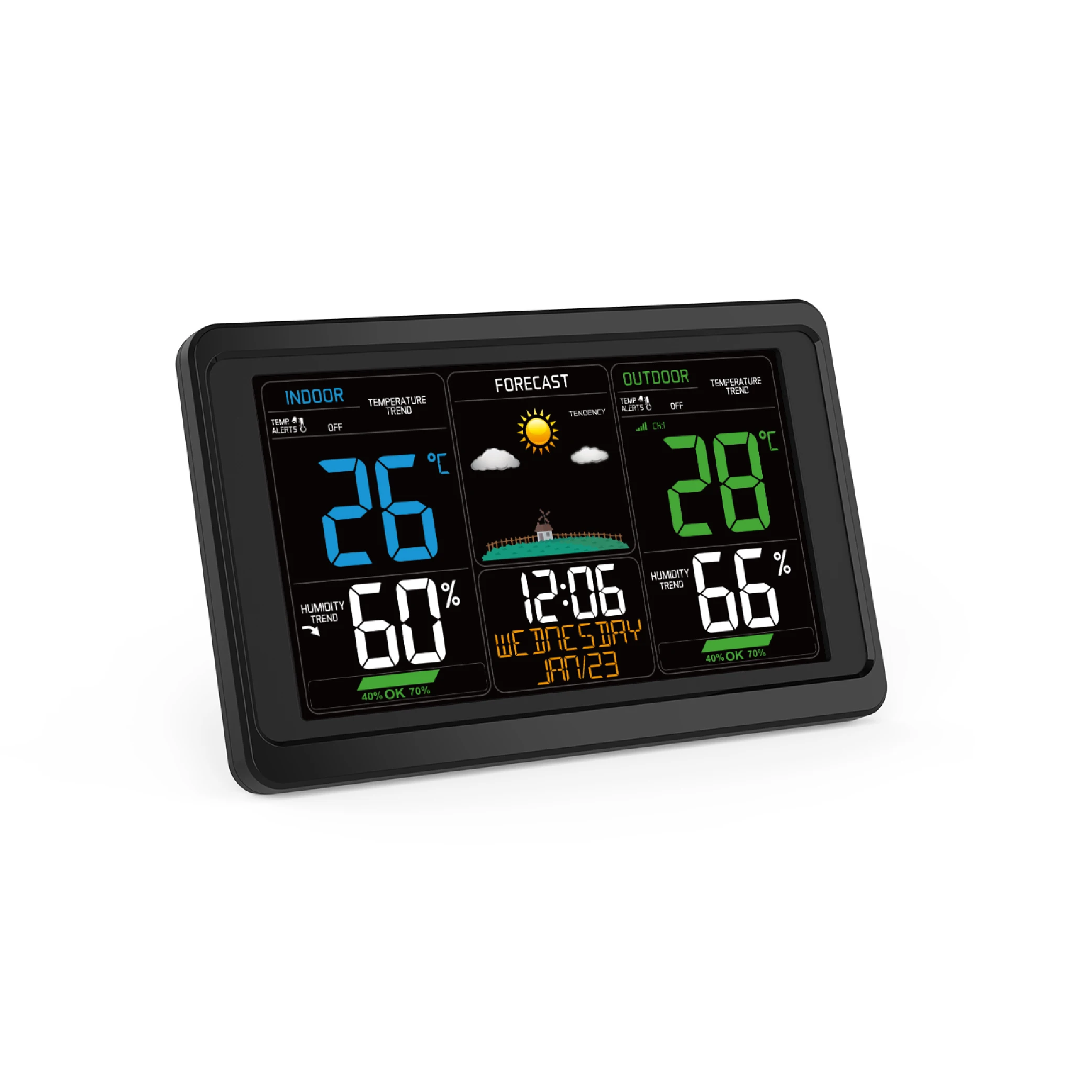 EWETIME Color Weather Forecast Station Stand Indoor Outdoor Temperature Humidity Clock