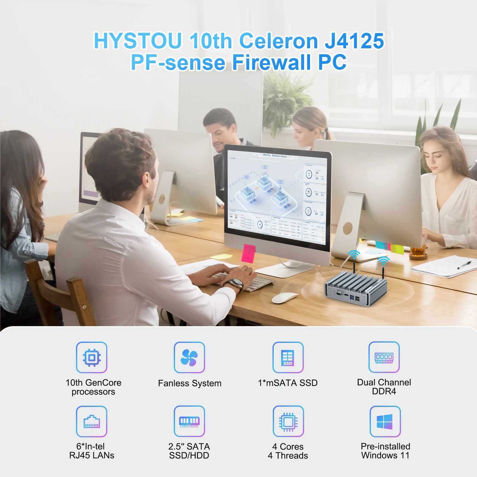 Hot Sale Fanless Computer Win10 RJ45 DDR4 6 LAN Desktop Industrial MINI Firewall PC