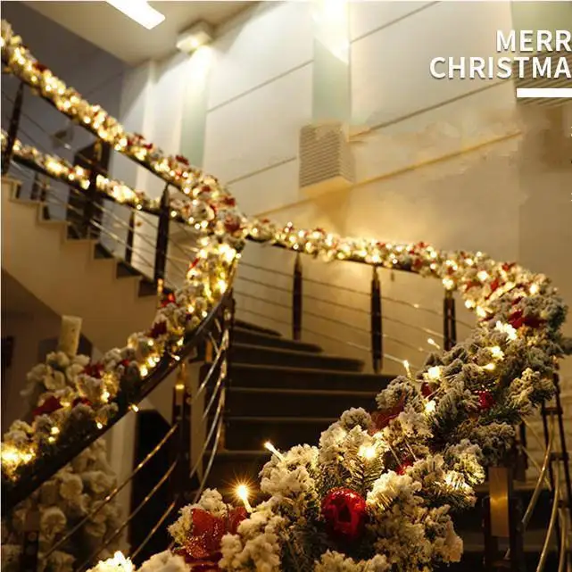 Christmas Decor Pine Needle Garlands PVC Garland Decorations For Stair Flocking Artificial Christmas Garland