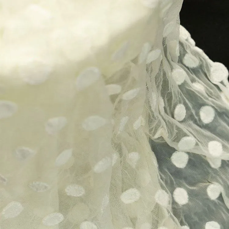 Wholesale price 100% polyester embroidered mesh polka dot customized pattern dress fabrics