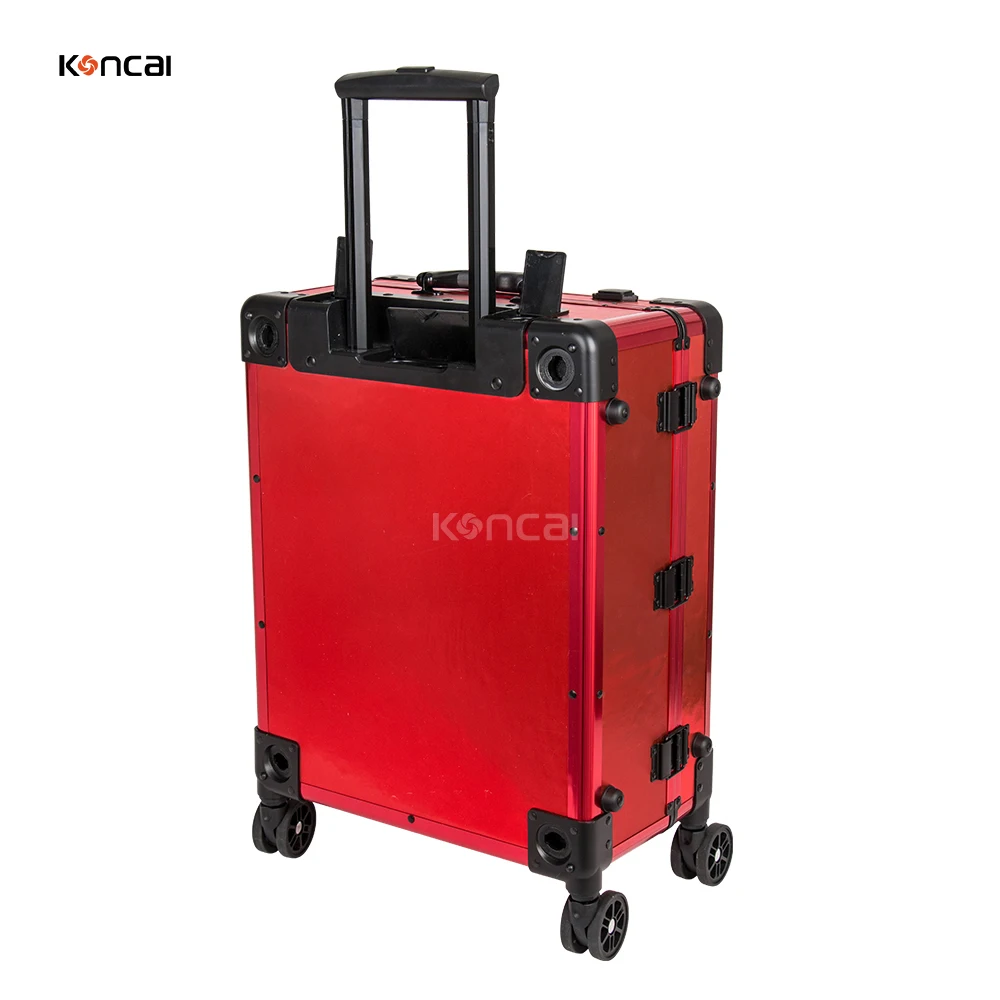 KONCAI Christmas cosmetic case with light mirror travel rolling vanity box make up trolley beauty professional makeup case