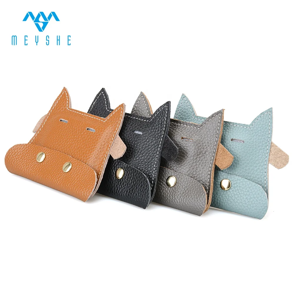 Custom high quality sky blue genuine leather animal buckle coin purse for kids