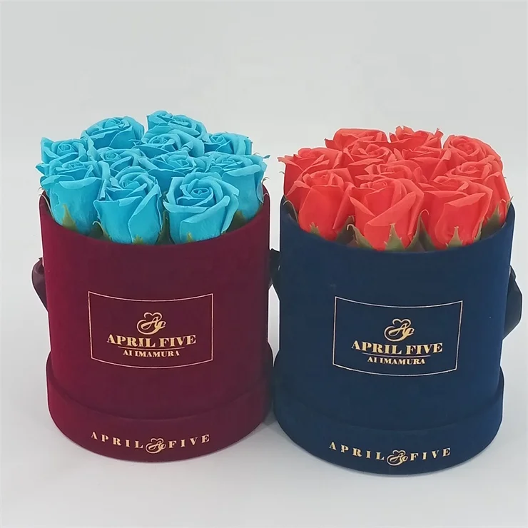 High Quality Velvet Tube Rose Gift Box Custom Floral Box with Ribbon