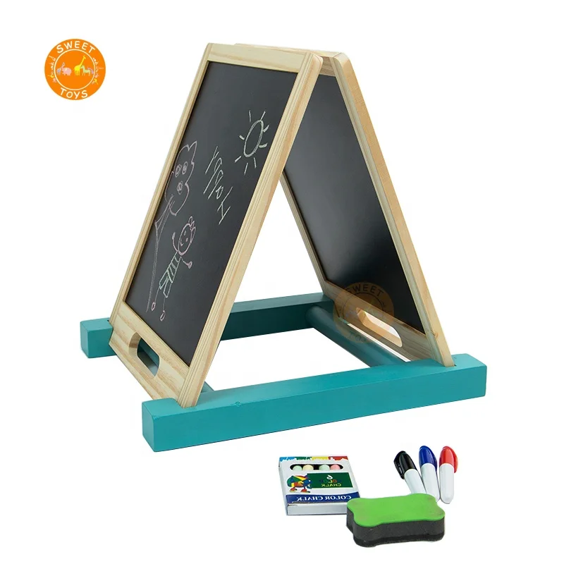 2-in-1 Lap Boards & Table Top Easel Double-sided Puzzle Wood Blackboard Drawing Board For Early Educational and Distant Learning