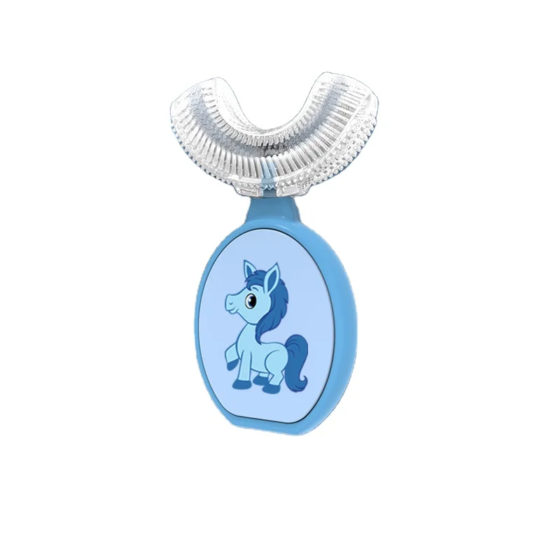 Wholesale BPA free Teeth cleaning kids age 6-12 360 Full Coverage Soft Silicone cartoon pony Kids child U Shape Toothbrush