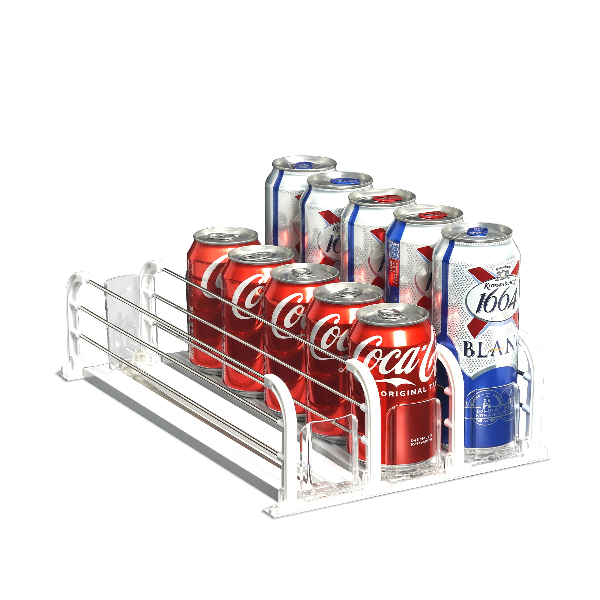 Drink Organizer for Fridge Spring Self Pushing Drink Dispenser for Fridge 3 Rows
