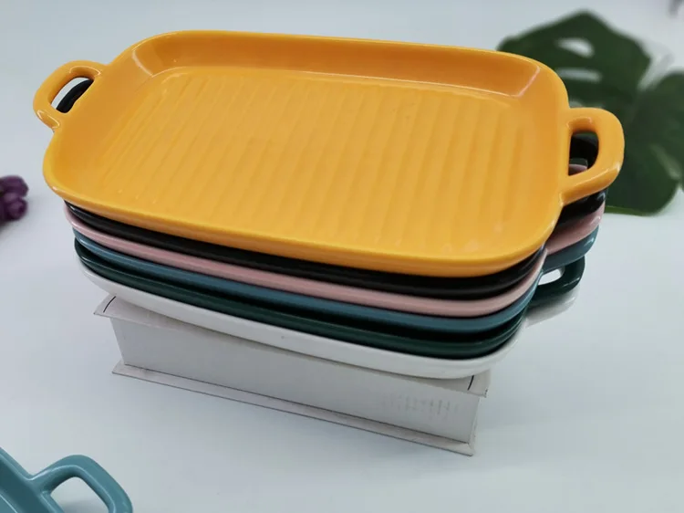 ZC Nordic Ceramic Rectangular Plate Restaurant Ornaments Household Tableware Oven Bread Baking Pan Sets Cake trays