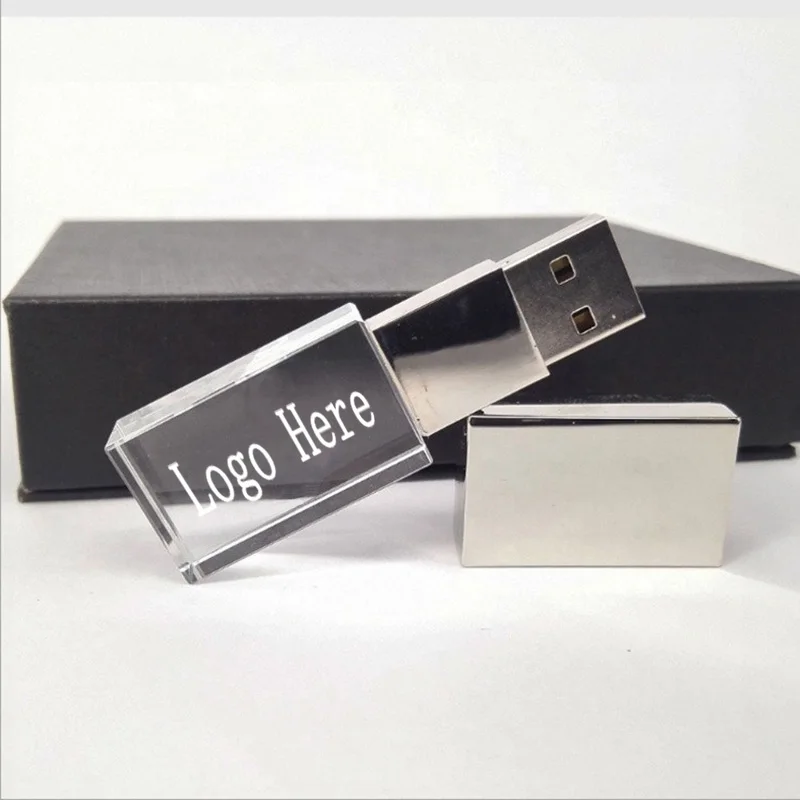 New crystal transparent rectangle USB flash memory drive glass flash pendrive