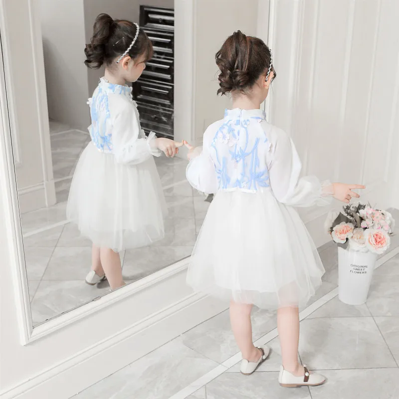 wholesale price Chinese style long sleeve pink flower girl vintage dresses