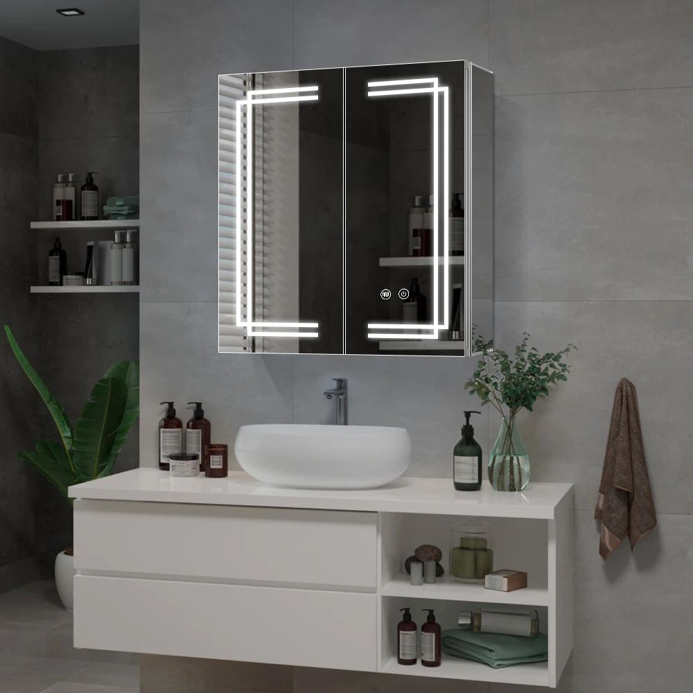 Display cosmetic aluminum furniture jewelry mirror modern luxury vanities led pvc bathroom wall mount vanity mirror cabinet