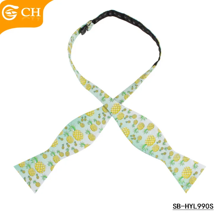 Fashion Mens Fetish Wear Pineapples Pattern Silk Self Tie Bow Ties
