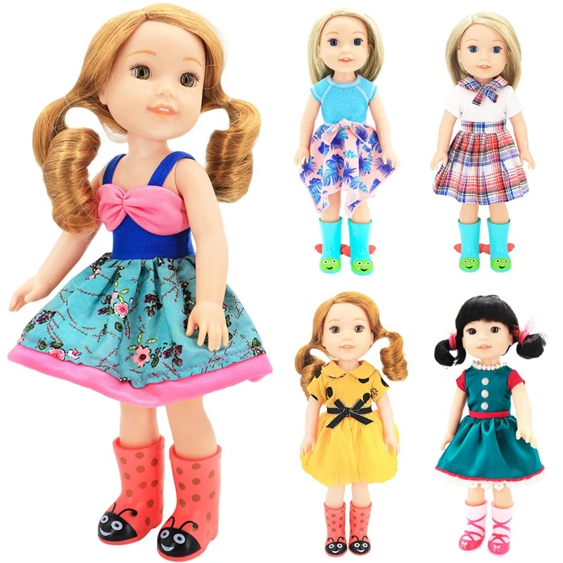 Custom Lovely 14.5 inch Vinyl Doll Suit , 3D Rooted Blond Hair Action Figure Vinyl Doll Dress , OEM Plastic Toy Doll Costumes