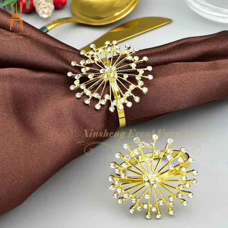 Хит продаж Золотое свадебное роскошное кольцо для салфеток с золотым бриллиантом