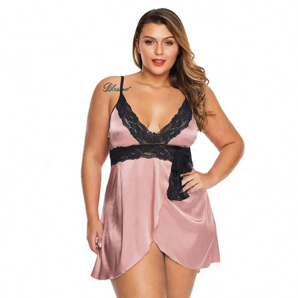 Plus size lingerie women babydoll lingerie V neck nightwear sheer lace sleepwear backless teddy lingerie