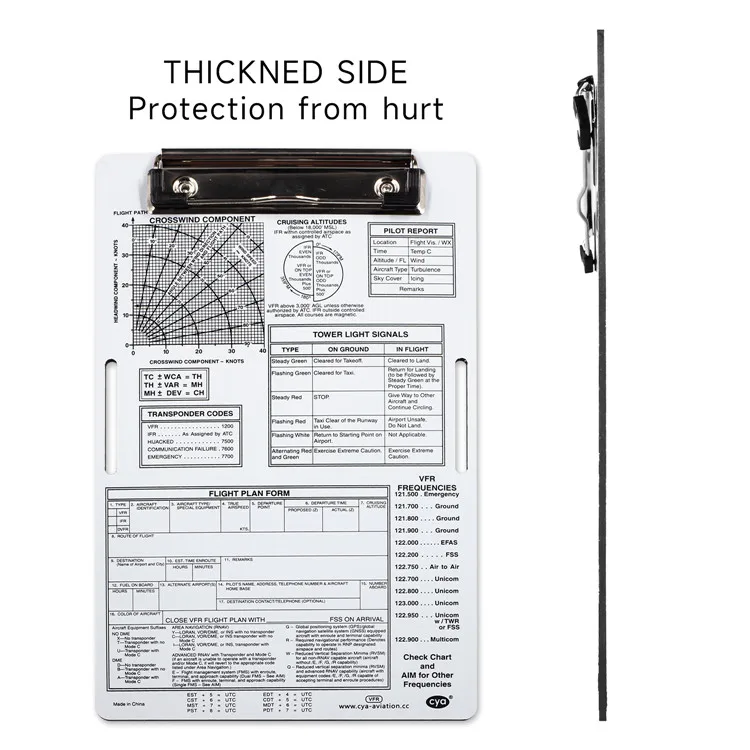 Aluminum pilots kneeboard for school flight training CYA Aviation VFR