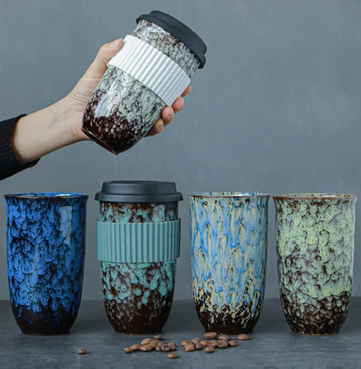 Ceramic Reactive Red Mug with Splash Proof Lid Large Coffee Mug Water Bottle Ceramic Travel Mug Coffee Cup