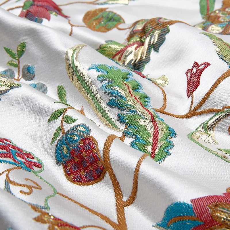 KEER Factory Custom Wholesale JDJ5036M  wholesale women party dress peacock animal pattern white polyester satin brocade jacquard kimono fabric japanese