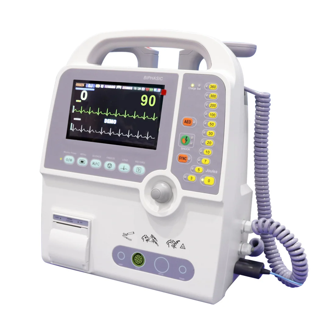 HC-8000D Portable Biphasic Emergency Cardiac External Defibrillator Monitor With Li-ion Battery