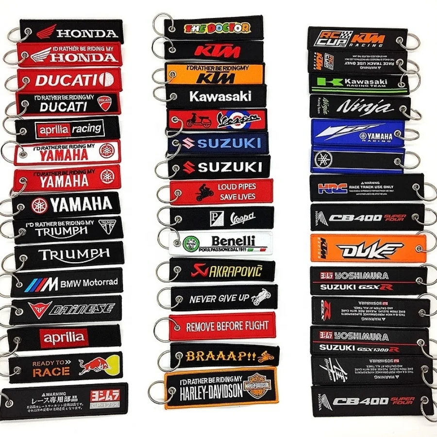 Hot selling  Motorcycle Bike Car keychains embroidery text key tag for promotion Custom logo key chain