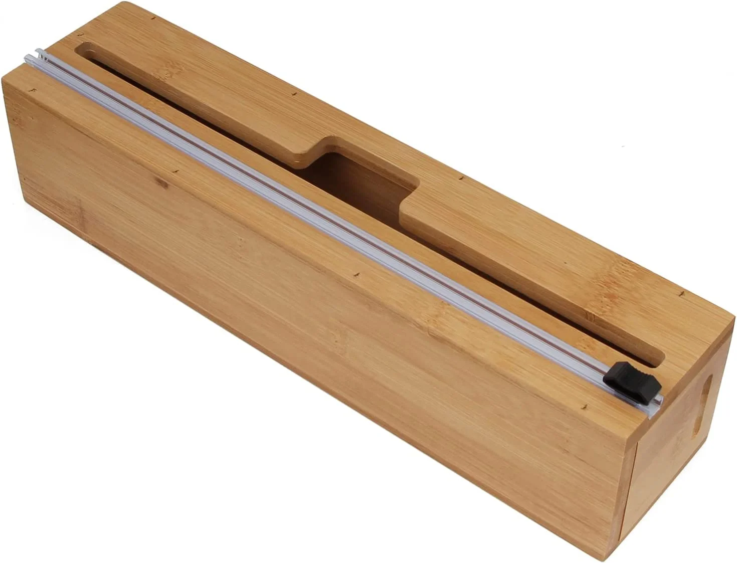 2022 Kitchen Usage Bamboo Wrap Holder Dispenser with Cutter Plastic Wrap, Aluminum Foi Roll Organization Storage Holder