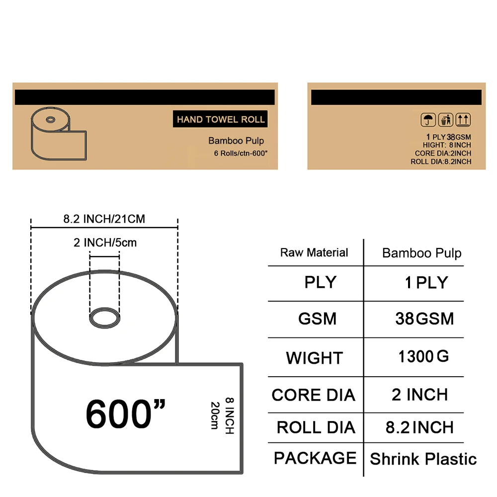 OEM ODM 1300 г 1 слой 38 г/кв. М индивидуальная этикетка бумажные полотенца в рулонах с логотипом бамбуковые оптовая продажа