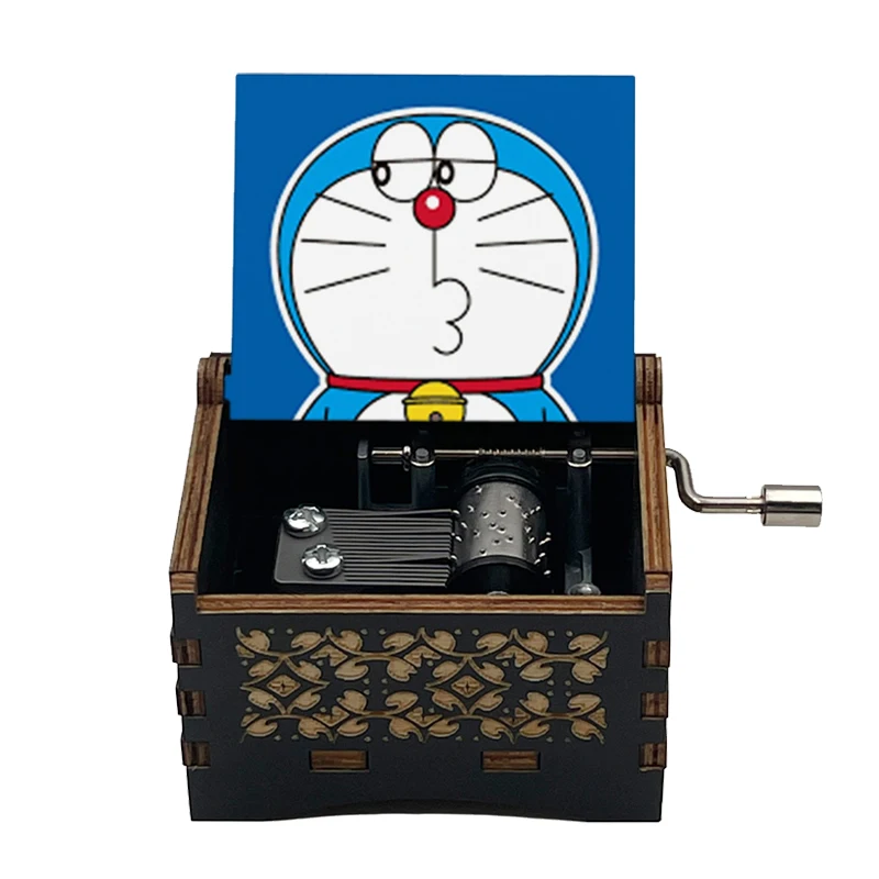 Anime Doraemon Music Box 18 Note Hand Crank Doraemon no uta Musical Movement Mini Black Wooden Boy Girl Birthday Toys