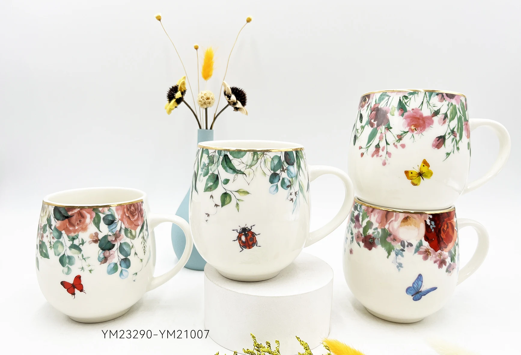 New Design Customized Ceramic cup with saucer white color with decal Coffee Mugs with plate