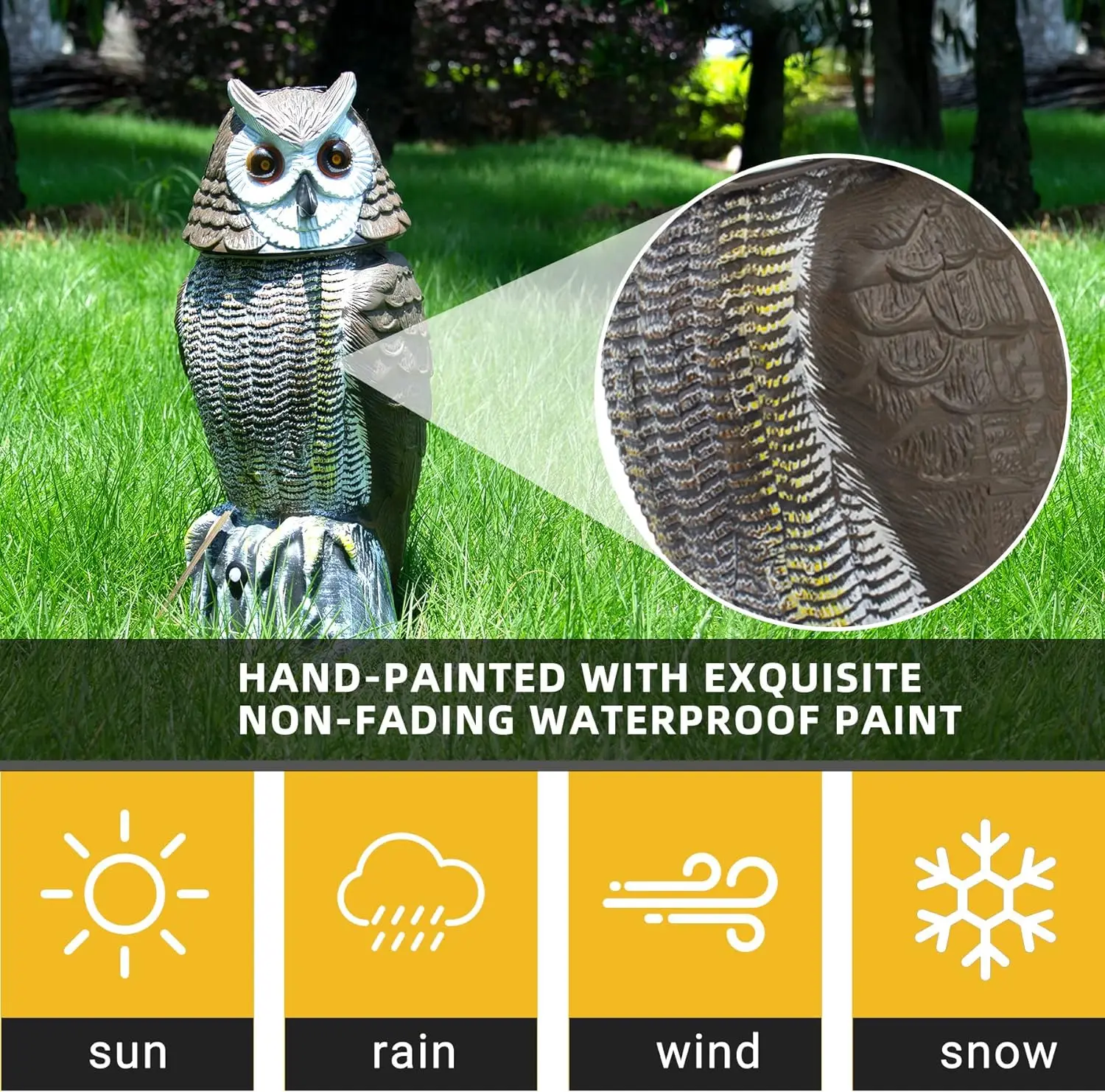 Realistic Sound And Rotating Head Solar Bird Repellent Owl Decoy To Bird Deterrent Devices Outdoor With Flashing Eyes