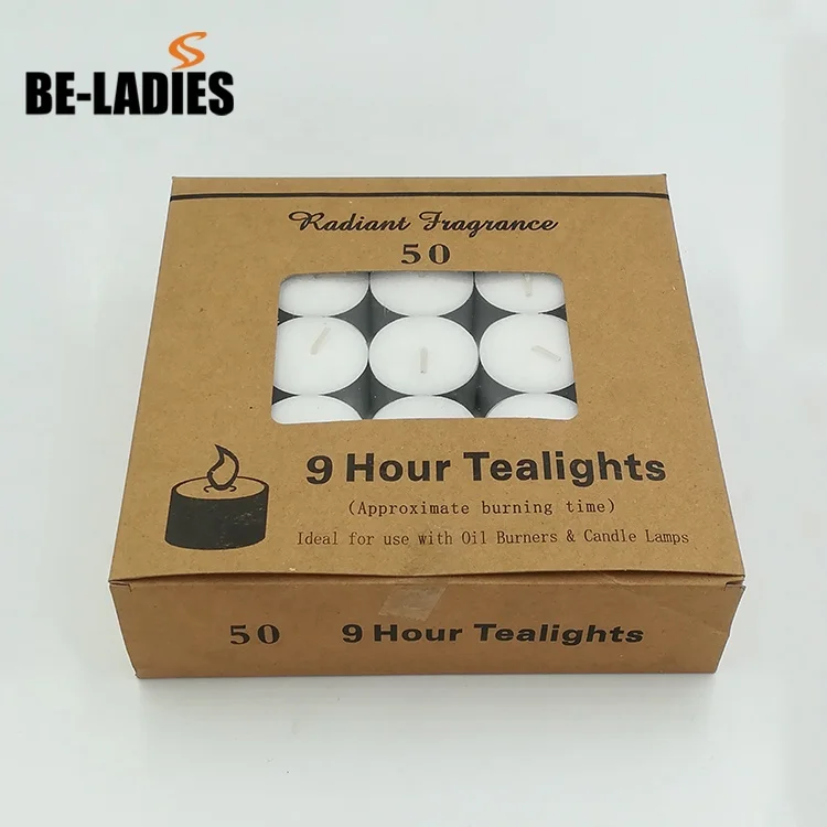 Wholesale china factory 20 pcs/pack long burning time white tealight candles in bulk