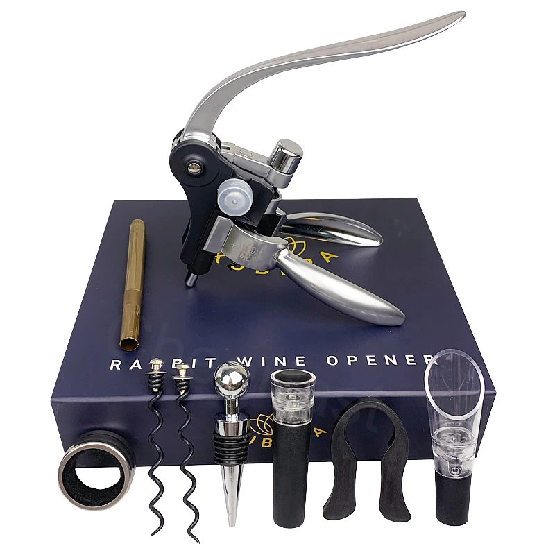 Pretty Included 9Pcs Wine Bottle Cork Screw Opener Tools Accessories Set Wine Corkscrew And Silver Color Bunny Corkscrew Kit