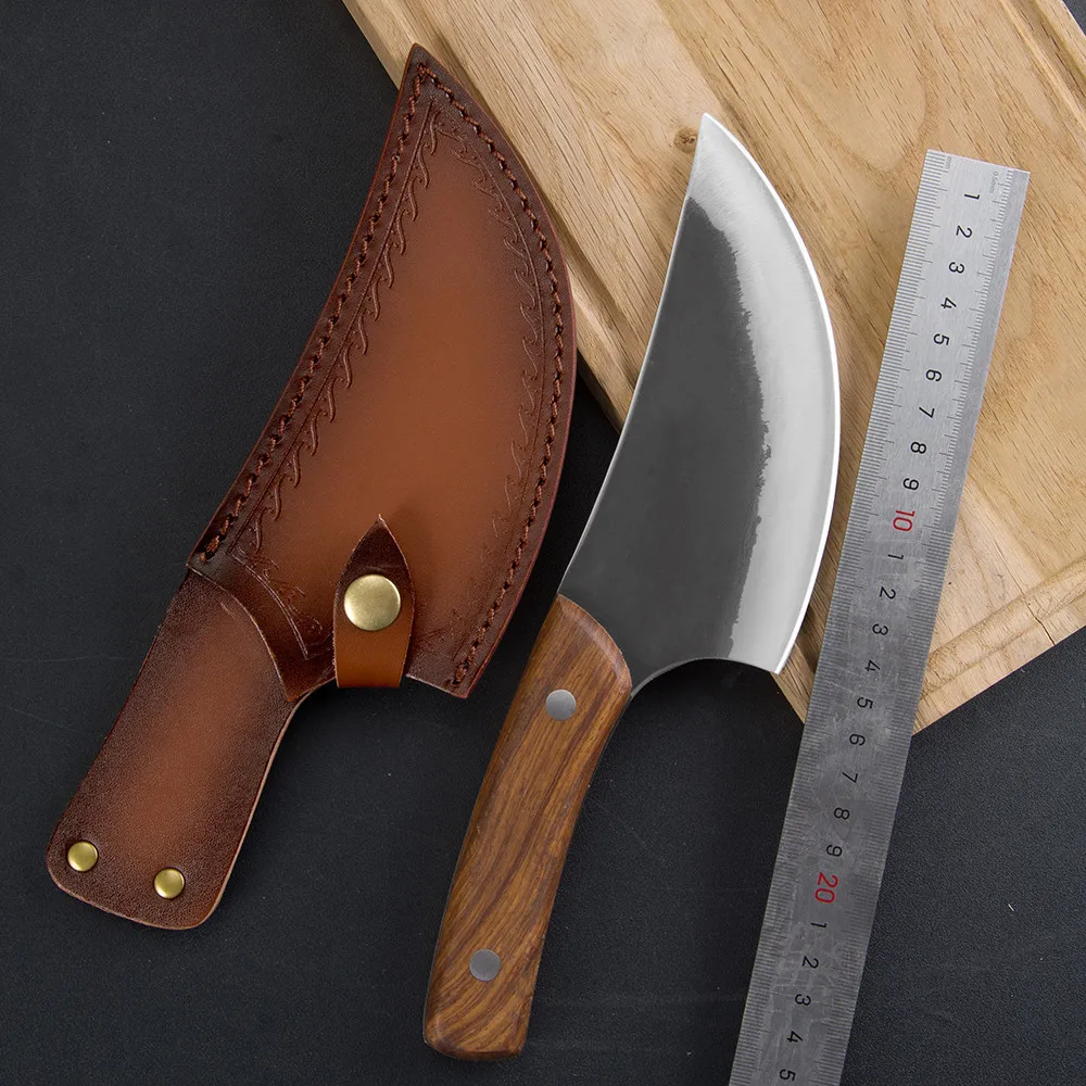 Xingye Yangjiang Factory full tang 5.5 inch hand forged hunting butcher meat cutting knife handmade with leather sheath