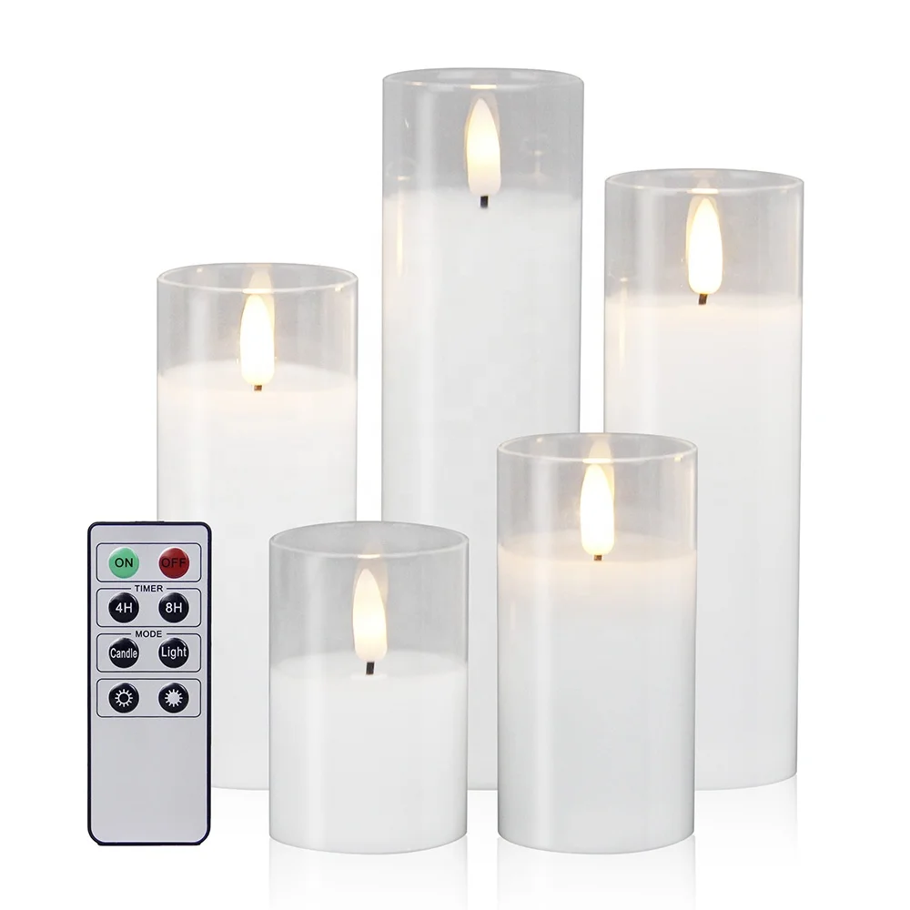 White Thin Pillar Wax Bougie LED Vela Electric Battery Powered Flickering Flameless Glass LED Candle For Christmas Decorations