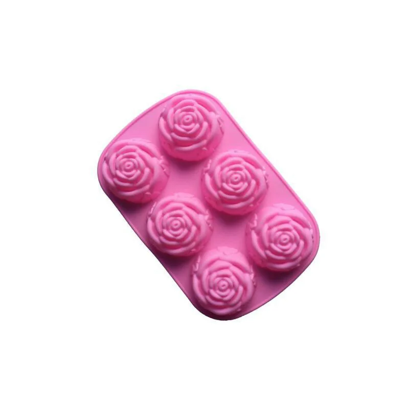 Valentines Day 6 Rose Flower Shape Silicone Cake Chocolate Mold Tray