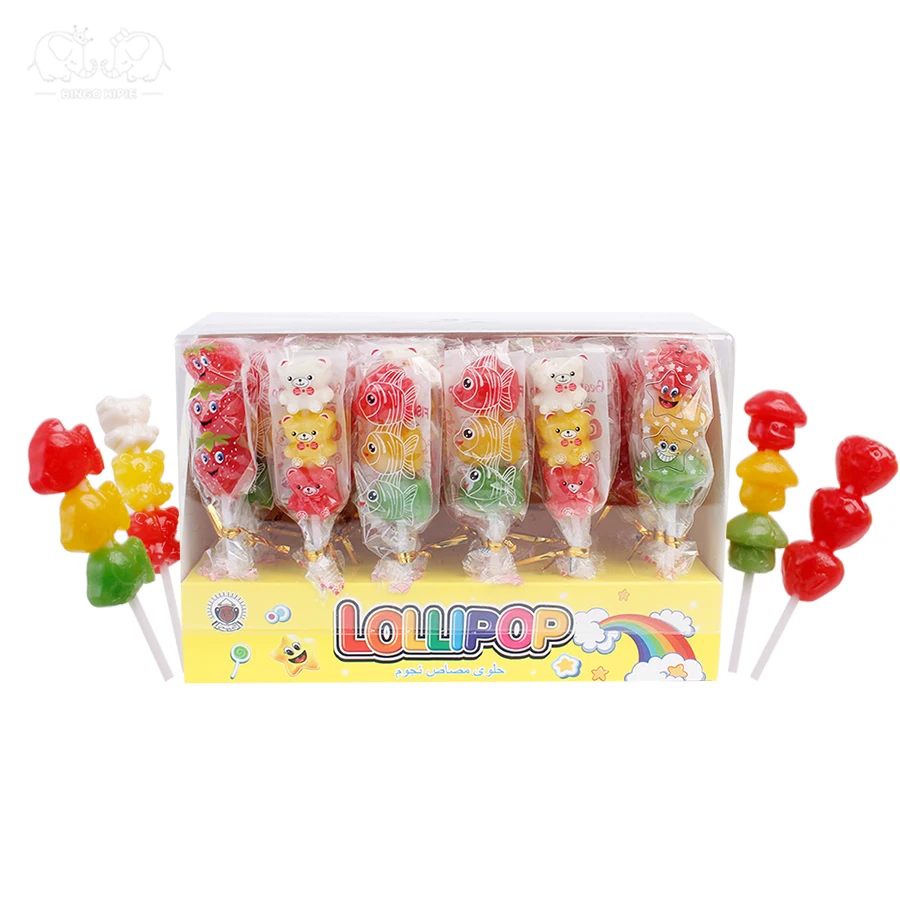 Confectionery Natural Tasty Delicious Bear Shape Fruity Lollipop Fruit Candy Flavors