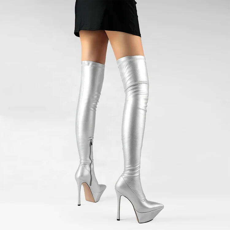 New Arrival Black White Red Sliver Apricot Pointed Toe Platform Zipper Stiletto High Heel Over knee Lady Boots