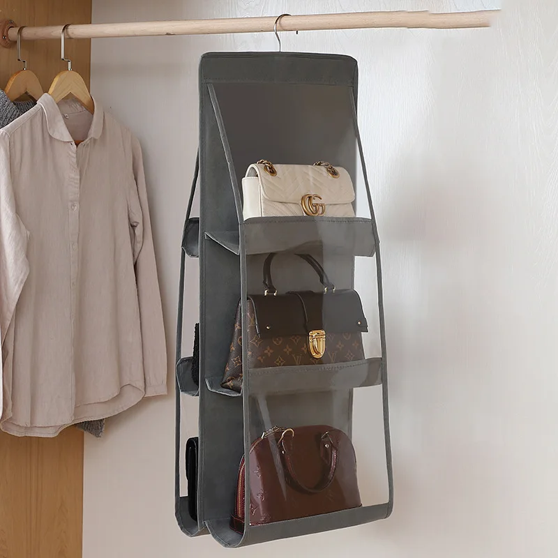New 6 Pocket Folding Wardrobe Hanging Handbag Purse Anti-Dust Organizer Rack Hook Hanger Storage Hanging Bag