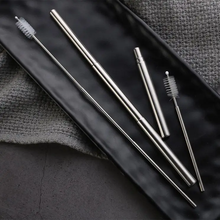 
Reusable Travel Cutlery Set Stainless Steel Straw Cleaning Brush 