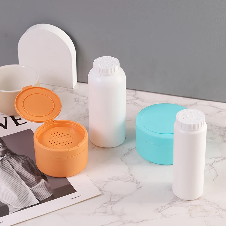 HDPE White Plastic Empty Baby Talkum Talcum Powder Container Bottle And Jar Manufacturer With Sifter, Puff