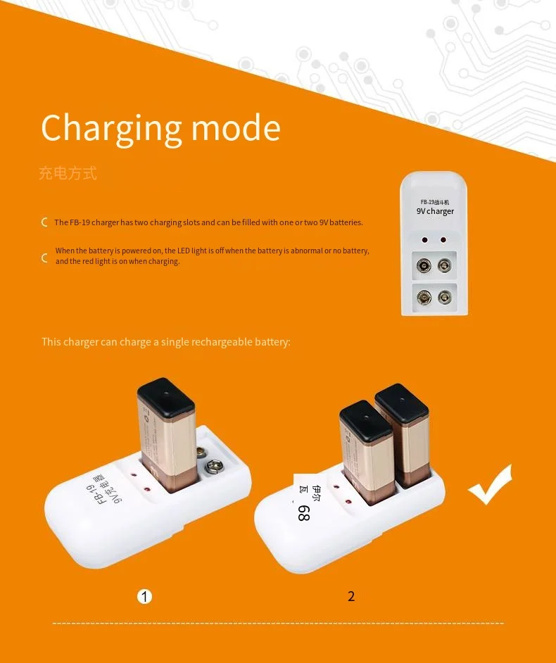 FB-19 Цена по прейскуранту завода Высокое качество держатель батареи FB Стандартный 9v аккумуляторная батарея для зарядное устройство для никель-металл-гидридных и литиевых аккумуляторов с складной штекер