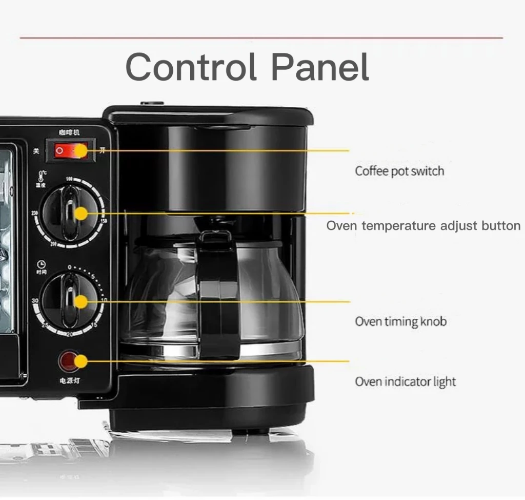 High Quality Multi-Purpose 4 Color 3 In 1 Breakfast Maker Machine For Toaster Baking Frying Coffee