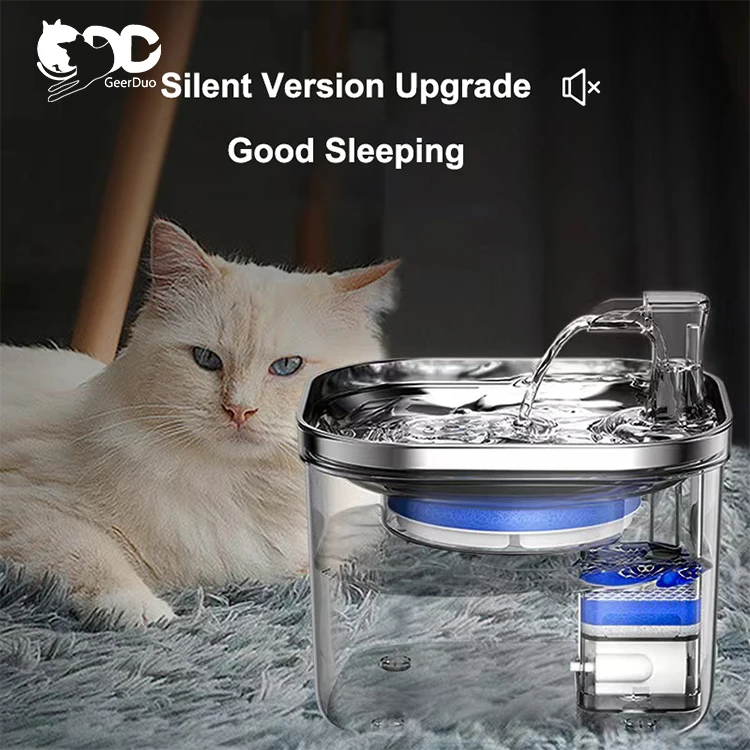 GeerDuo 304 Stainless Steel Automatic Circulation Filtration Fountain Pet Drinking Water Dispenser for Cats Dogs