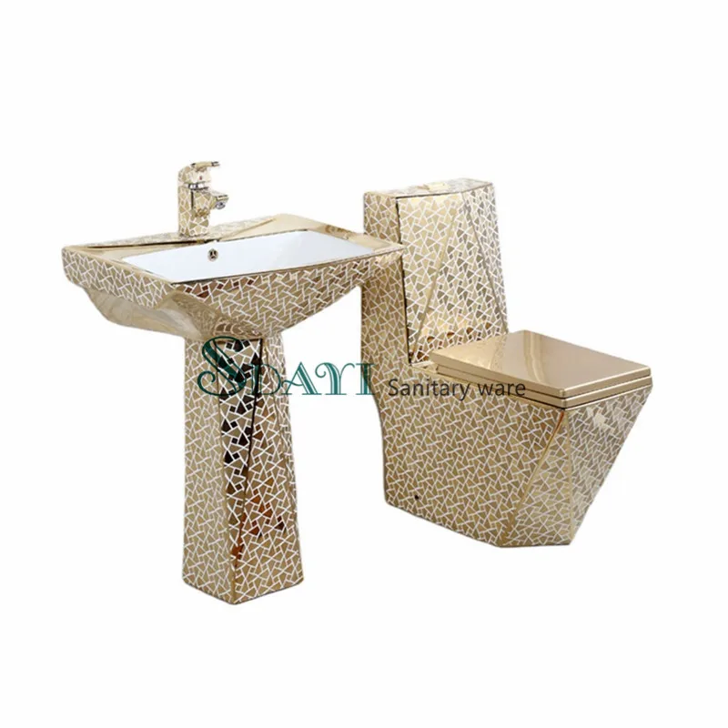 Bathroom Golden One Piece Toilet Set Ceramic Gold Color Wc